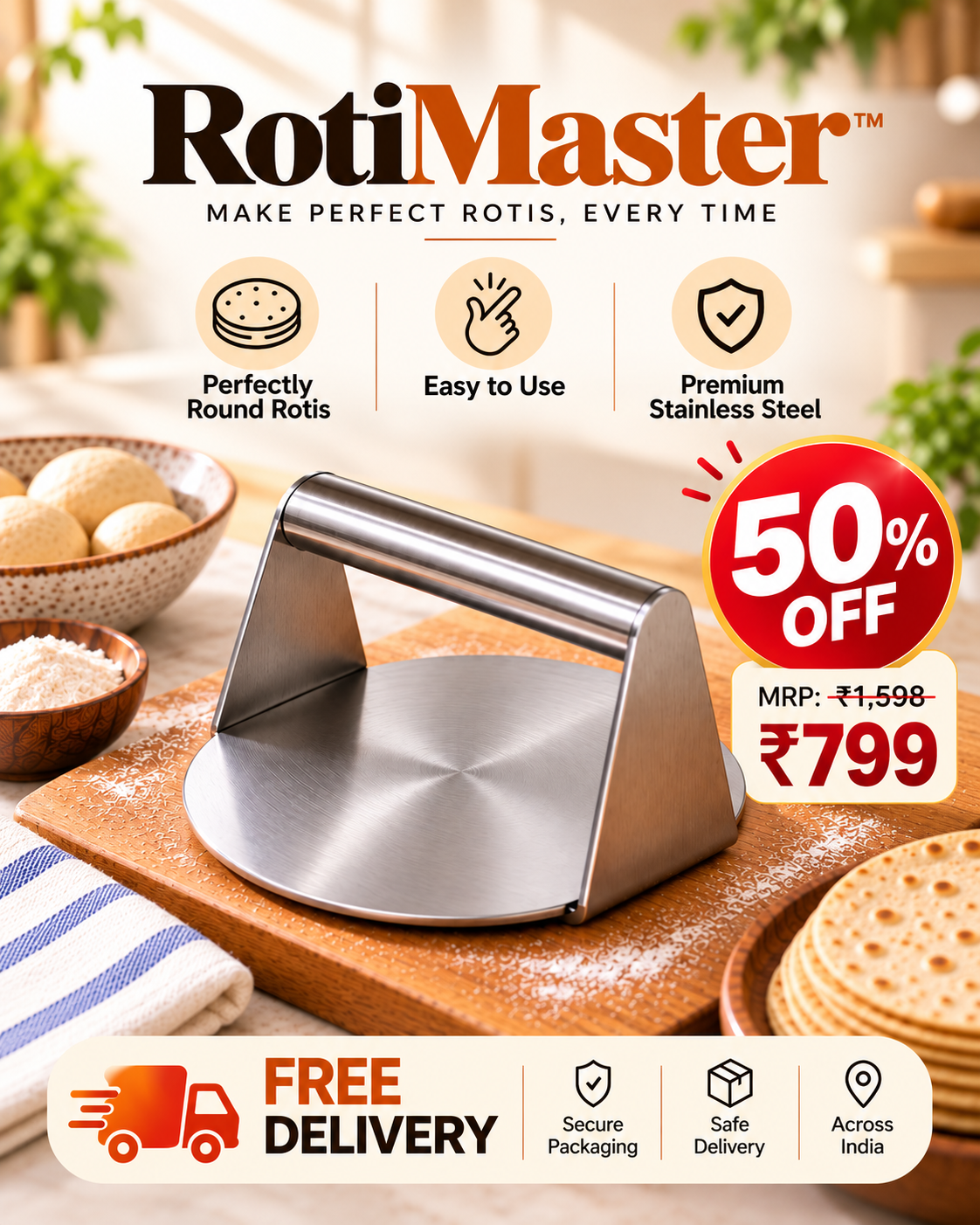 RotiMaster™-Stainless Steel Roti Dough Press